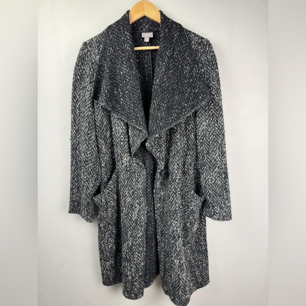 J Jill Women's Gray Black Wool Blend Coat‎ One Button Draped longline Coatigan S